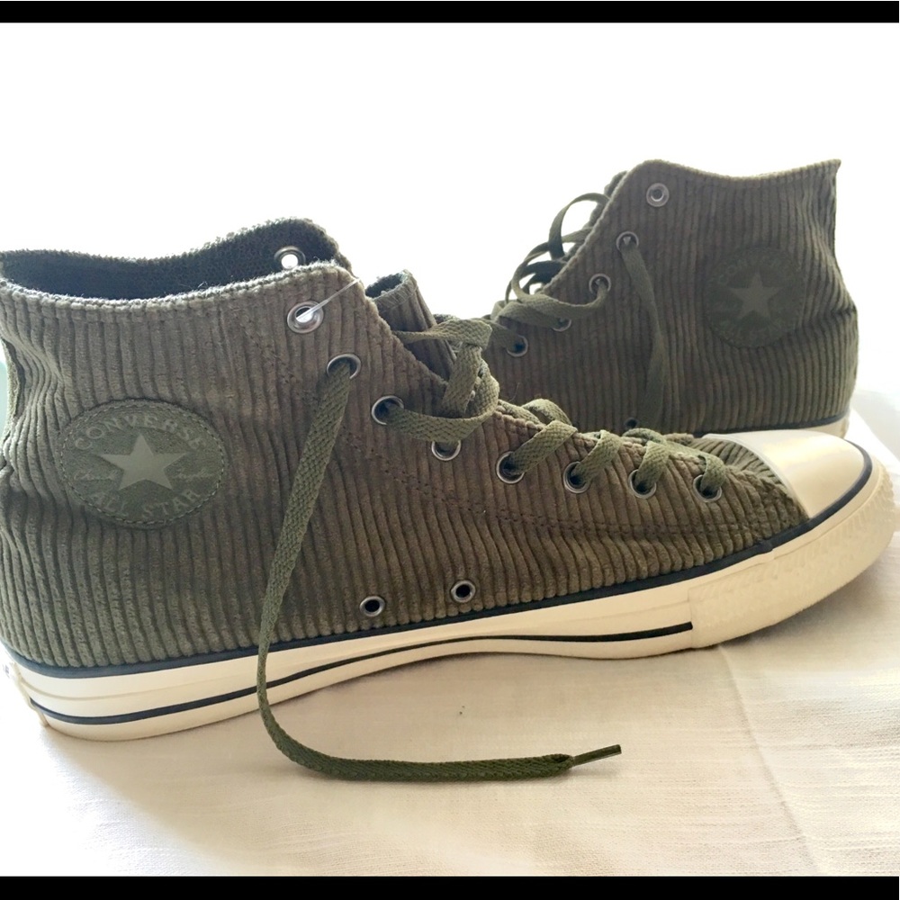 Corduroy High Top Converse - Green Grey